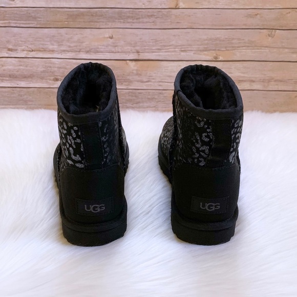 UGG Classic Mini Snow Leopard Boots In Black - Picture 5 of 8